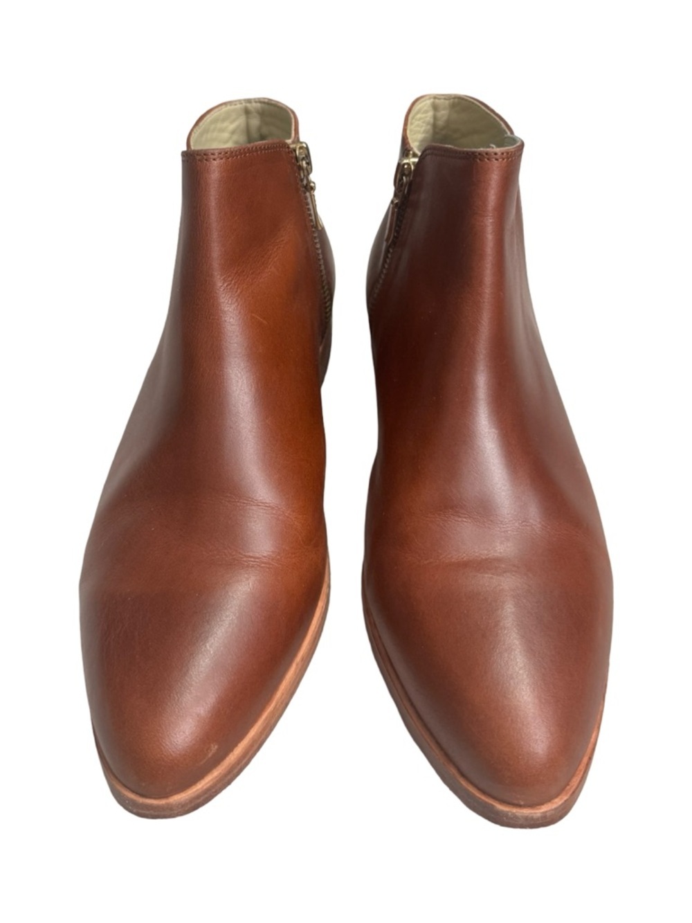 Nisolo Leather Ankle Boots Size 8.5 In Brandy Side Zip Brown Minimalist Blogger